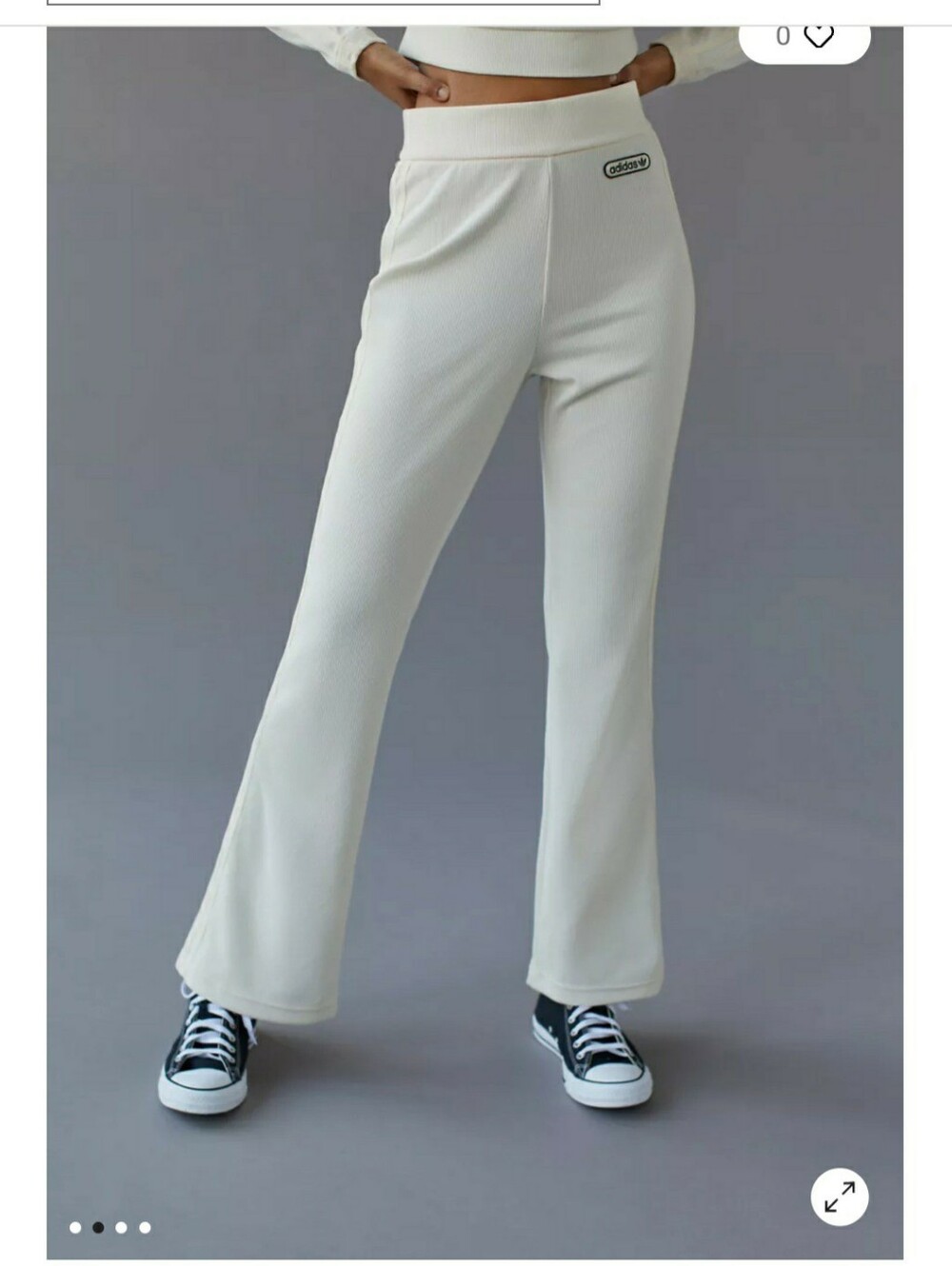 ADIDAS Ivory Ribbed Flared Pants - Picture 2 of 7